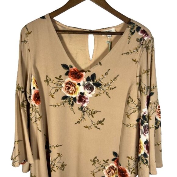 Umgee Womens Boho Floral Shift Dress Size Large Bell Sleeves Knee Length Casual - Picture 2 of 13